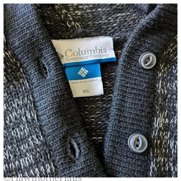 COLUMBIA Black Heather Grey Pullover Hoodie Sweater Size XS  Half Placket Button - Picture 6 of 8